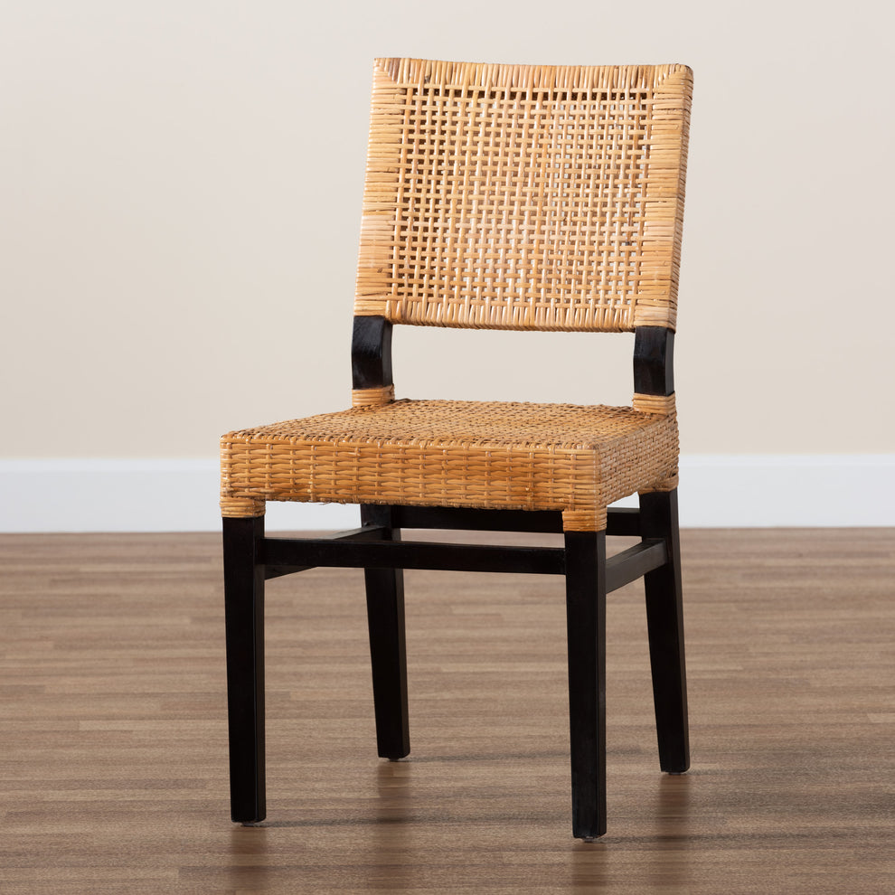 Baxton Studio bali & pari Lesia Modern Bohemian Natural Brown Rattan and Espresso Brown Mahogany Wood Dining Chair | Dining Chairs | Modishstore - 9