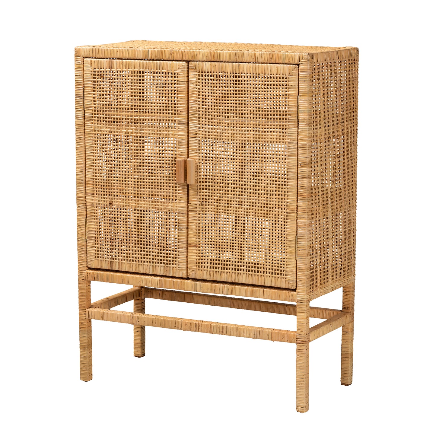 Baxton Studio bali & pari Vivan Modern Bohemian Natural Brown Rattan and Mahogany Wood 3-Shelf Storage Cabinet | Cabinets | Modishstore - 2