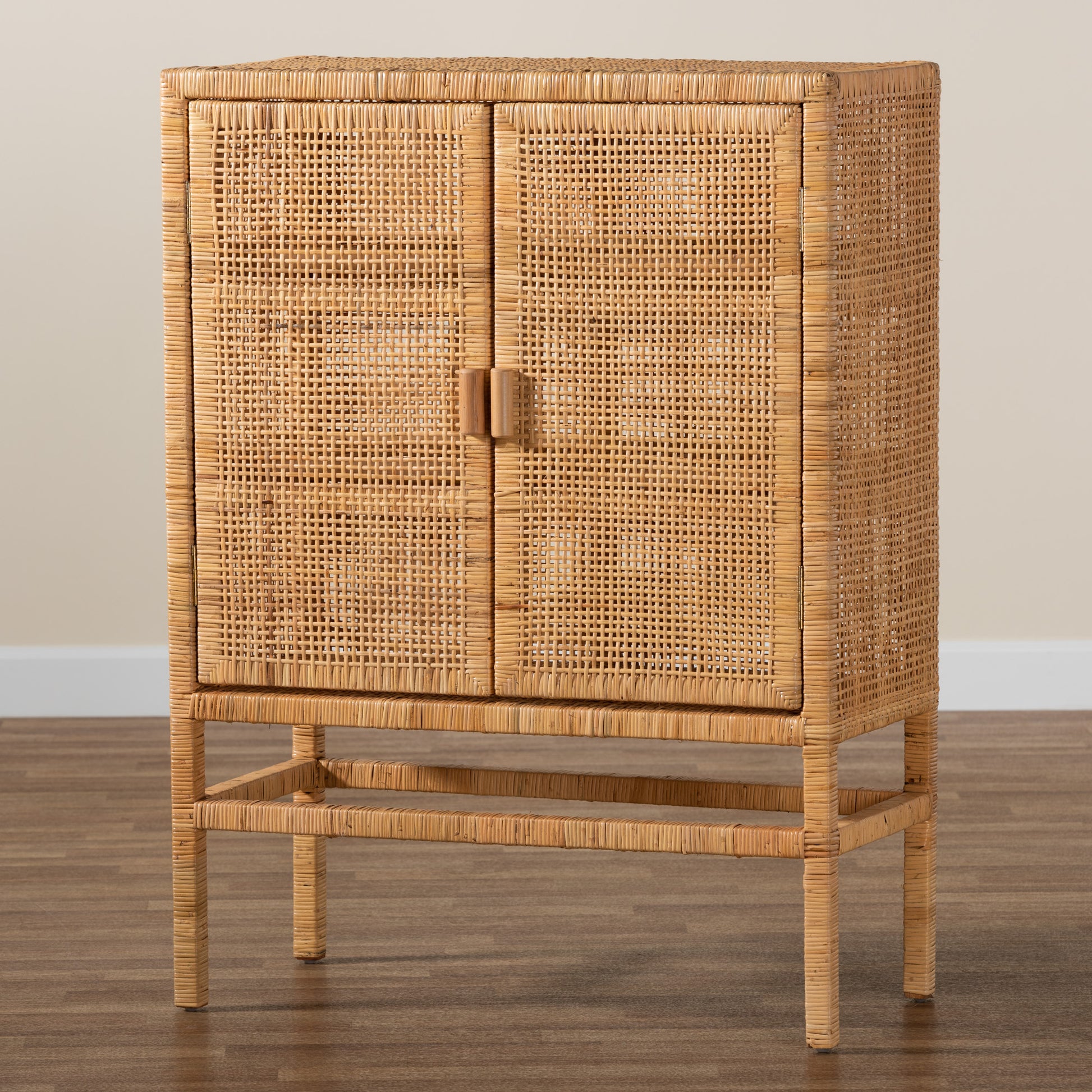 Baxton Studio bali & pari Vivan Modern Bohemian Natural Brown Rattan and Mahogany Wood 3-Shelf Storage Cabinet | Cabinets | Modishstore - 9