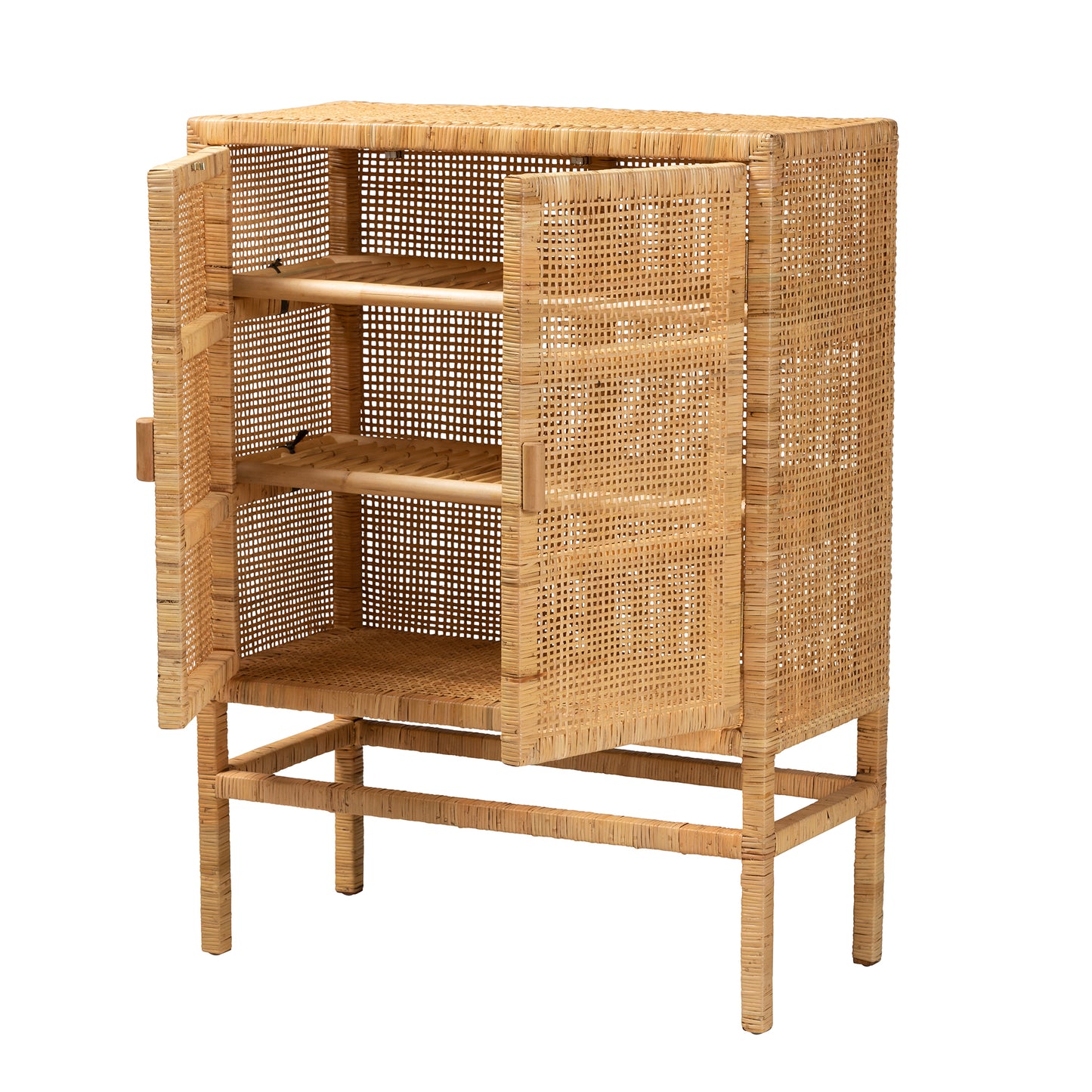 Baxton Studio bali & pari Vivan Modern Bohemian Natural Brown Rattan and Mahogany Wood 3-Shelf Storage Cabinet | Cabinets | Modishstore - 3