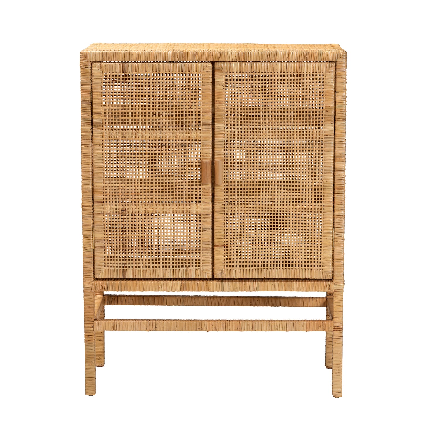 Baxton Studio bali & pari Vivan Modern Bohemian Natural Brown Rattan and Mahogany Wood 3-Shelf Storage Cabinet | Cabinets | Modishstore - 4