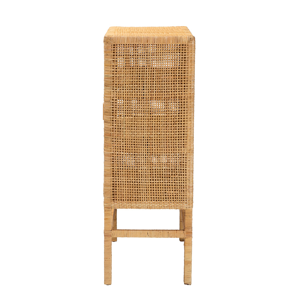 Baxton Studio bali & pari Vivan Modern Bohemian Natural Brown Rattan and Mahogany Wood 3-Shelf Storage Cabinet | Cabinets | Modishstore - 5
