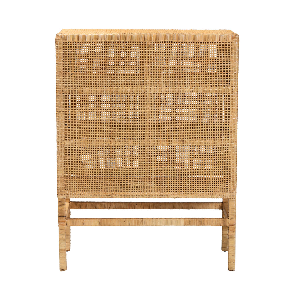 Baxton Studio bali & pari Vivan Modern Bohemian Natural Brown Rattan and Mahogany Wood 3-Shelf Storage Cabinet | Cabinets | Modishstore - 6