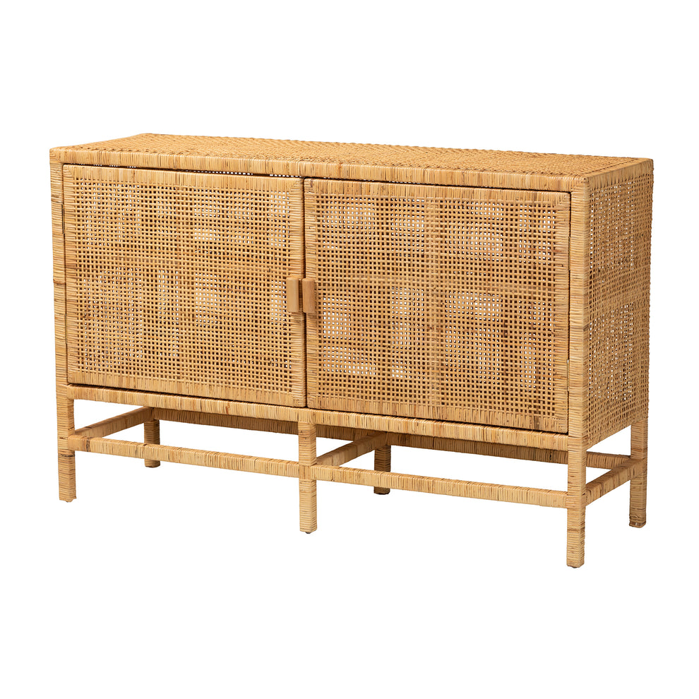 Baxton Studio bali & pari Vivan Modern Bohemian Natural Brown Rattan and Mahogany Wood Storage Cabinet | Cabinets | Modishstore - 2