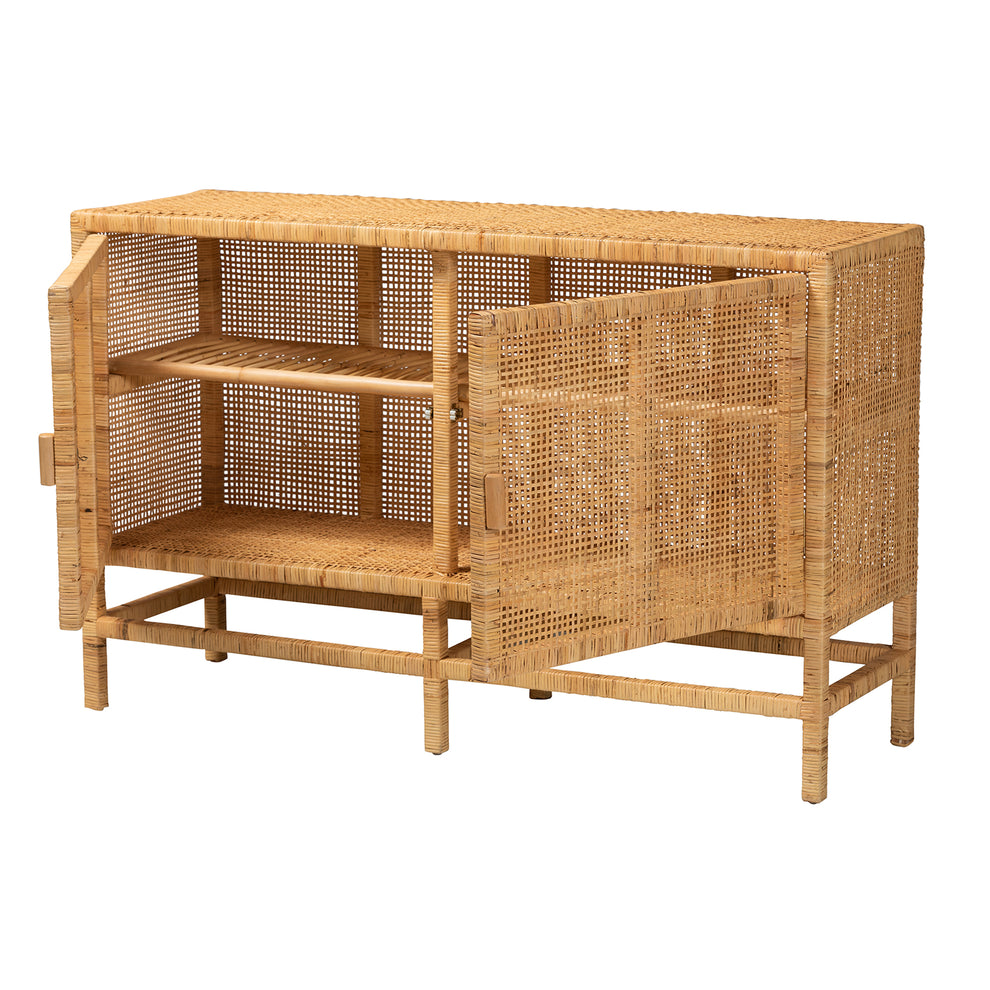 Baxton Studio bali & pari Vivan Modern Bohemian Natural Brown Rattan and Mahogany Wood Storage Cabinet | Cabinets | Modishstore - 3