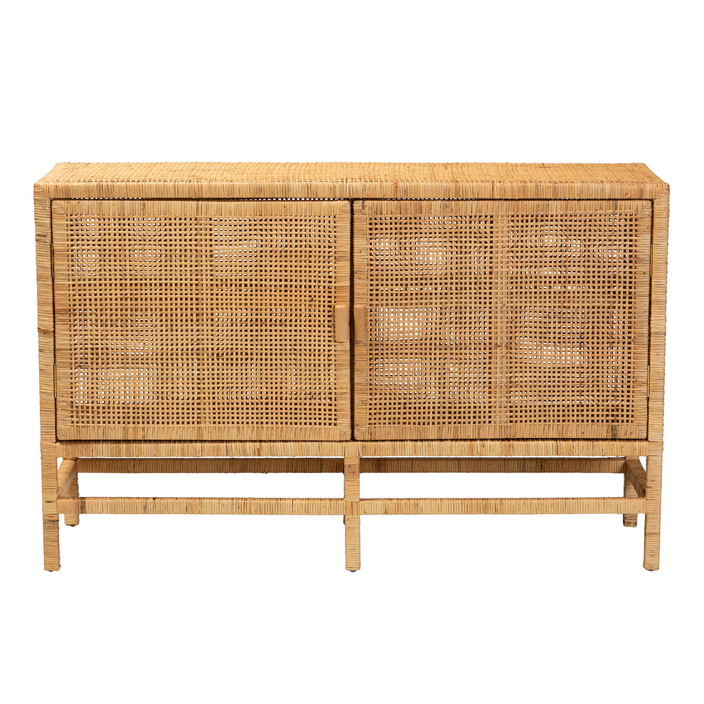 Baxton Studio bali & pari Vivan Modern Bohemian Natural Brown Rattan and Mahogany Wood Storage Cabinet | Cabinets | Modishstore - 4