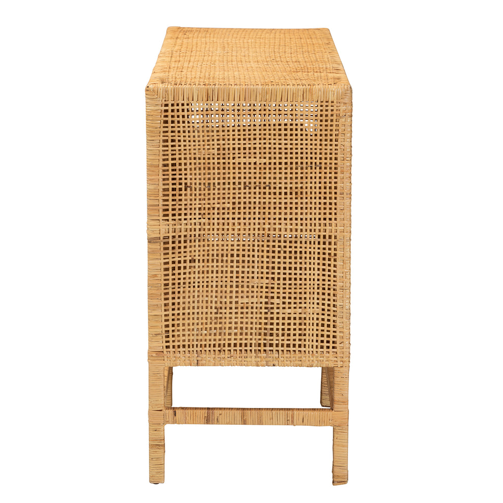 Baxton Studio bali & pari Vivan Modern Bohemian Natural Brown Rattan and Mahogany Wood Storage Cabinet | Cabinets | Modishstore - 5