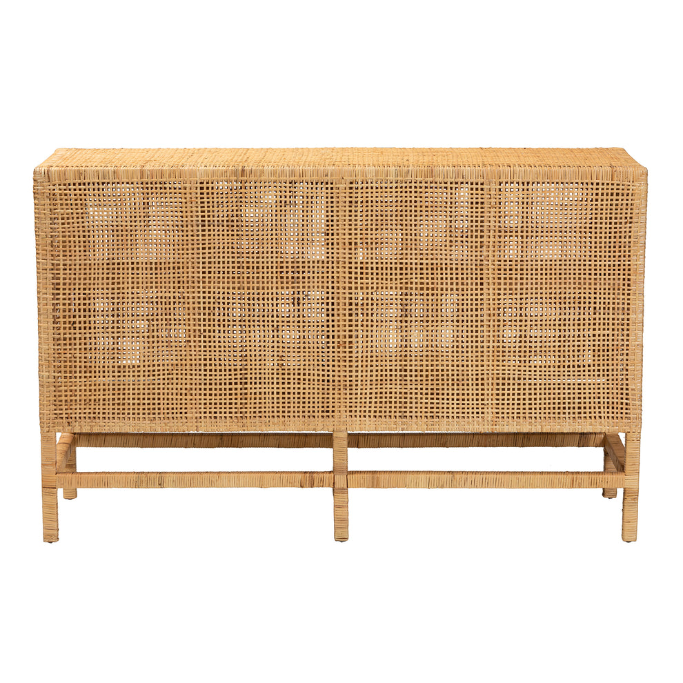 Baxton Studio bali & pari Vivan Modern Bohemian Natural Brown Rattan and Mahogany Wood Storage Cabinet | Cabinets | Modishstore - 6