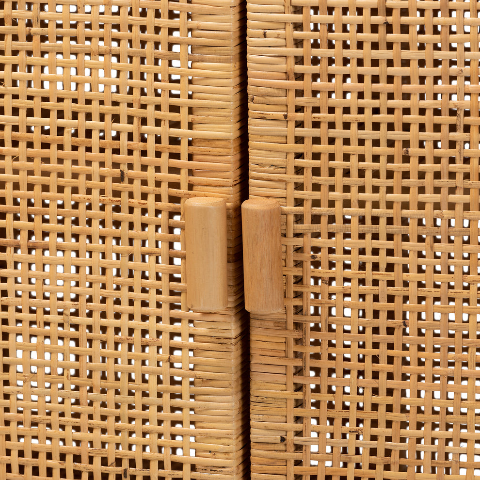 Baxton Studio bali & pari Vivan Modern Bohemian Natural Brown Rattan and Mahogany Wood Storage Cabinet | Cabinets | Modishstore - 7