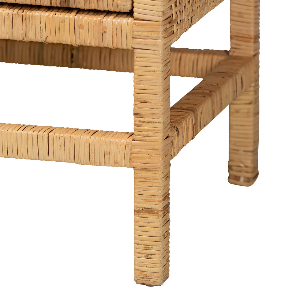 Baxton Studio bali & pari Vivan Modern Bohemian Natural Brown Rattan and Mahogany Wood Storage Cabinet | Cabinets | Modishstore - 8