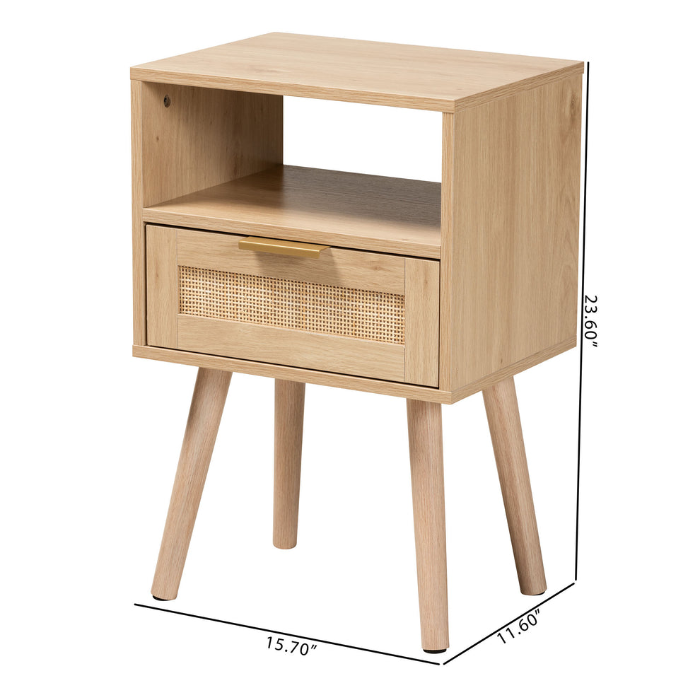 Baxton Studio Emmett Mid-Century Modern Light Brown Finished Wood 1-Drawer End Table | Cabinets | Modishstore - 3