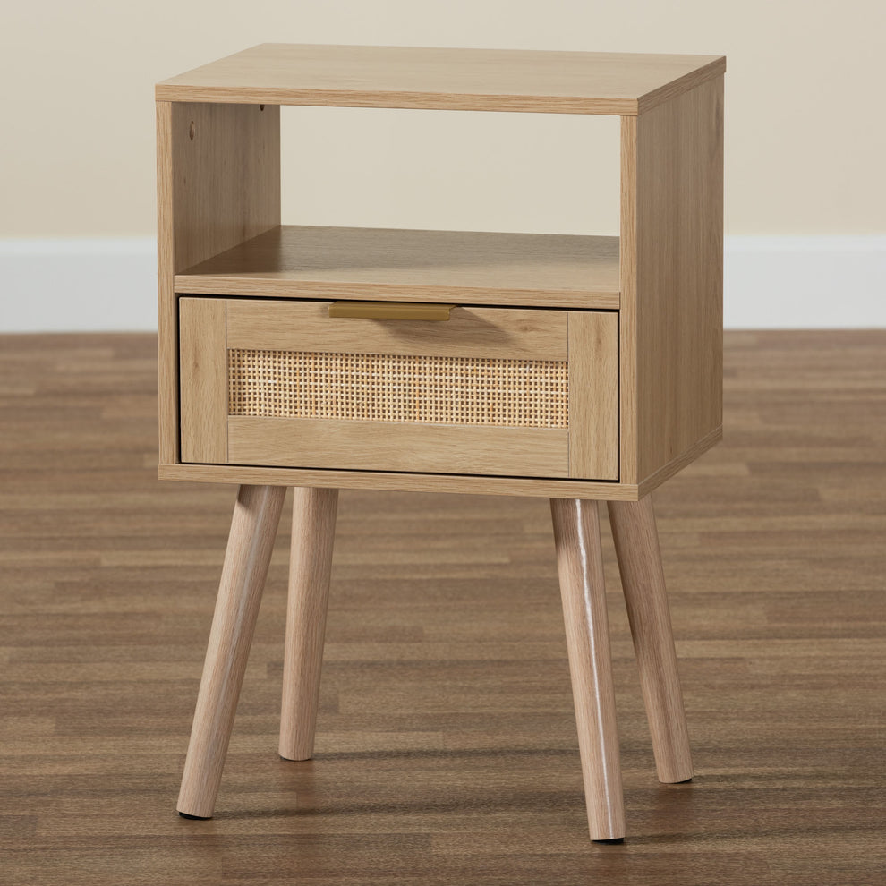 Baxton Studio Emmett Mid-Century Modern Light Brown Finished Wood 1-Drawer End Table | Cabinets | Modishstore - 2