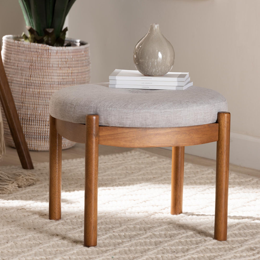 Baxton Studio Iliana Japandi Dark Grey Fabric and Walnut Brown Finished Wood Ottoman Footstool | Ottomans | Modishstore - 9