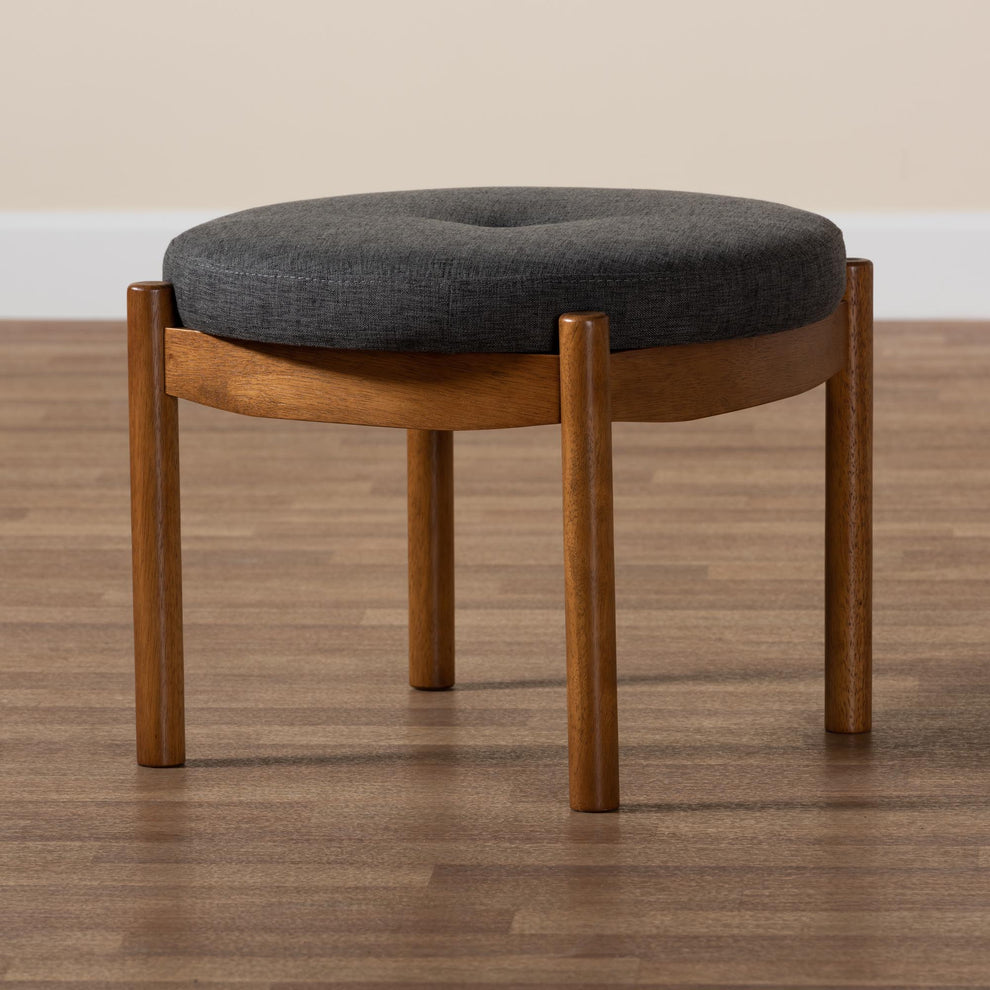 Baxton Studio Iliana Japandi Dark Grey Fabric and Walnut Brown Finished Wood Ottoman Footstool | Ottomans | Modishstore - 7