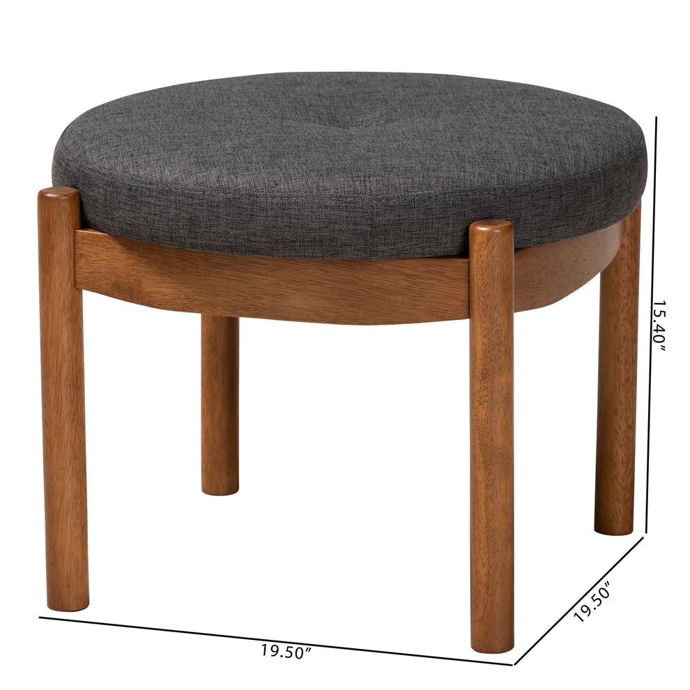 Baxton Studio Iliana Japandi Dark Grey Fabric and Walnut Brown Finished Wood Ottoman Footstool | Ottomans | Modishstore - 8
