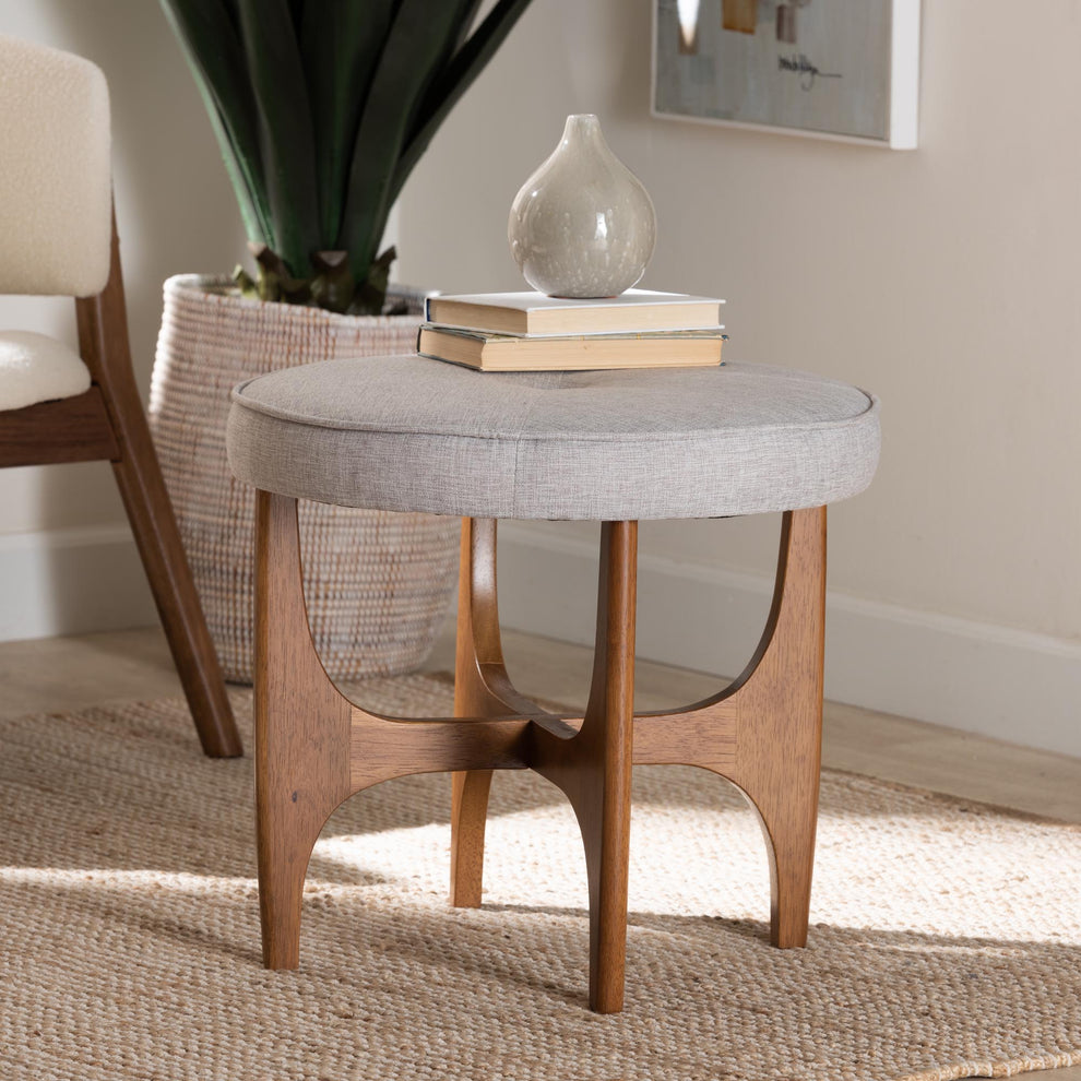 Baxton Studio Theo Japandi Dark Grey Fabric and Walnut Brown Finished Wood Ottoman Footstool | Ottomans | Modishstore - 9