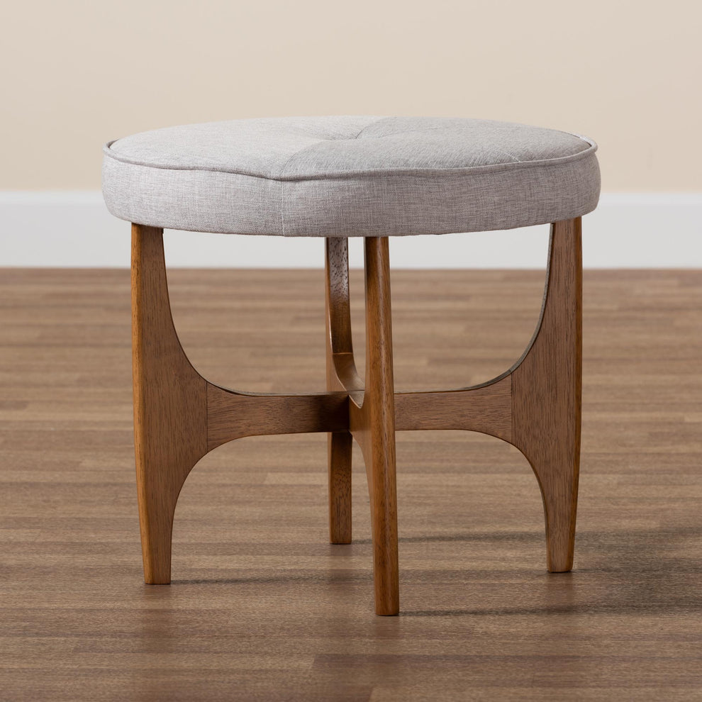 Baxton Studio Theo Japandi Dark Grey Fabric and Walnut Brown Finished Wood Ottoman Footstool | Ottomans | Modishstore - 15