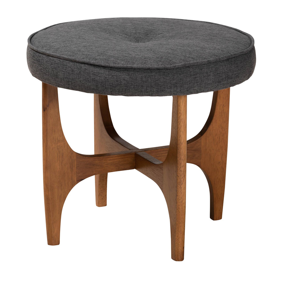 Baxton Studio Theo Japandi Dark Grey Fabric and Walnut Brown Finished Wood Ottoman Footstool | Ottomans | Modishstore - 2