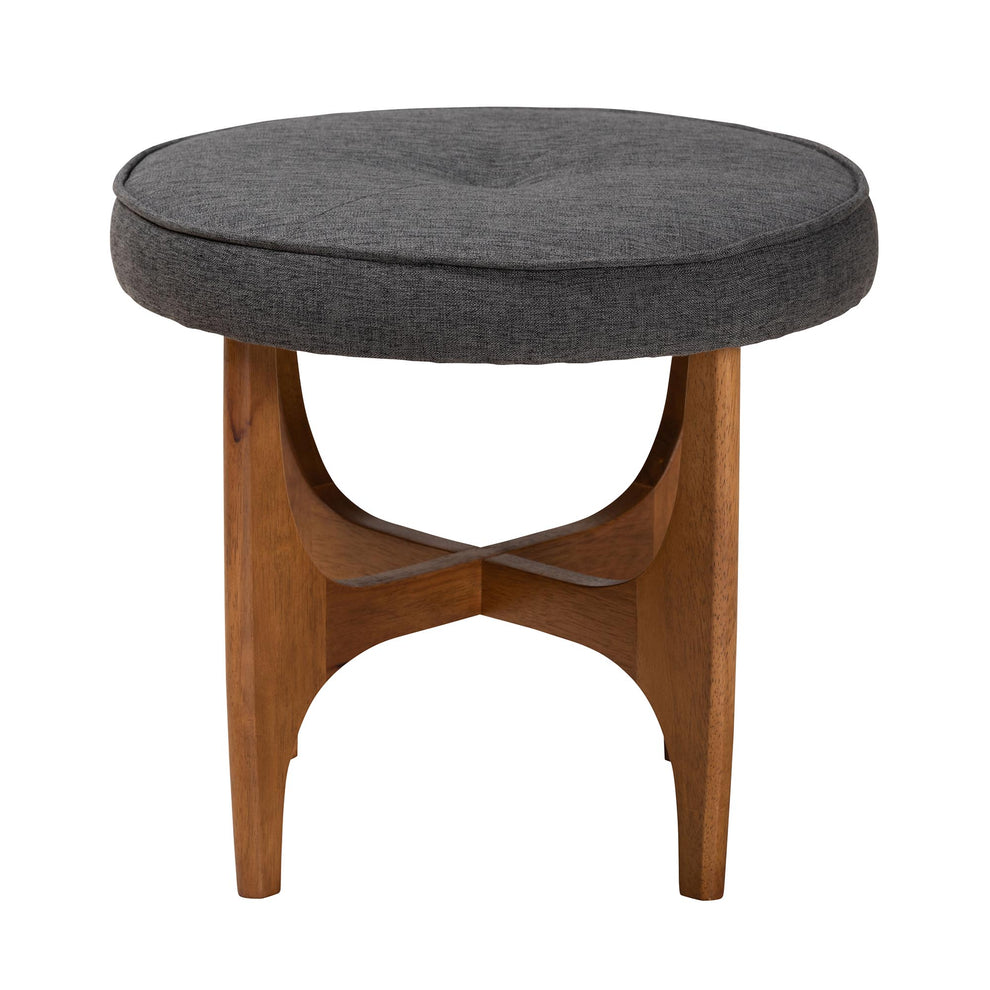 Baxton Studio Theo Japandi Dark Grey Fabric and Walnut Brown Finished Wood Ottoman Footstool | Ottomans | Modishstore - 3