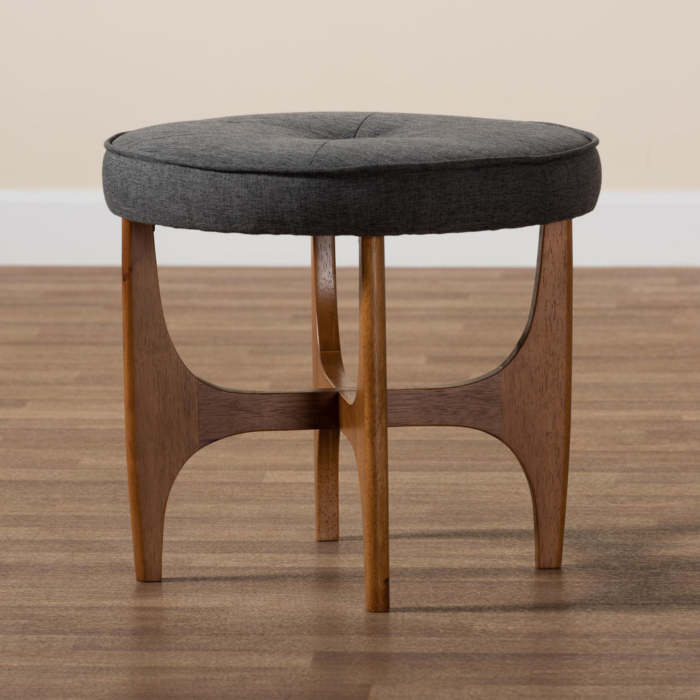 Baxton Studio Theo Japandi Dark Grey Fabric and Walnut Brown Finished Wood Ottoman Footstool | Ottomans | Modishstore - 7