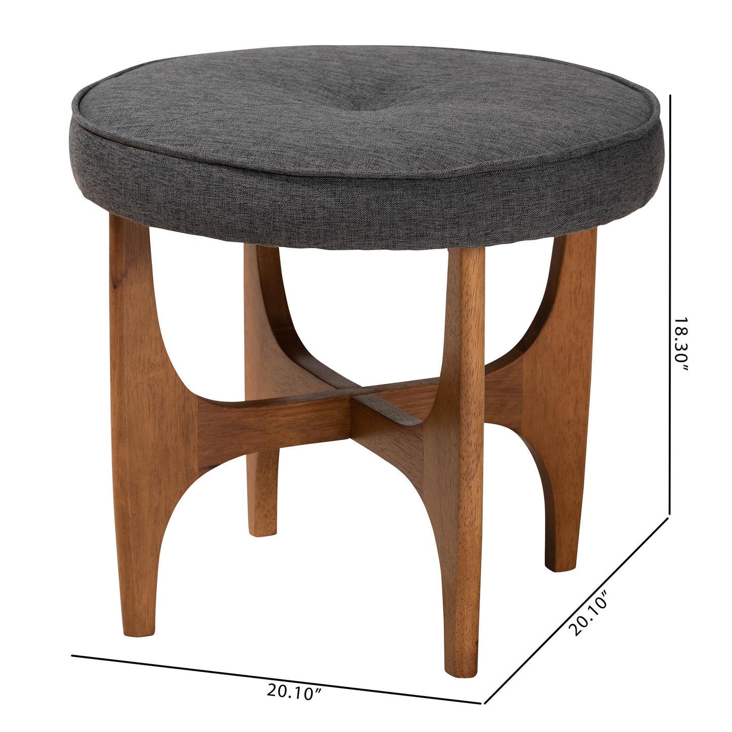 Baxton Studio Theo Japandi Dark Grey Fabric and Walnut Brown Finished Wood Ottoman Footstool | Ottomans | Modishstore - 8