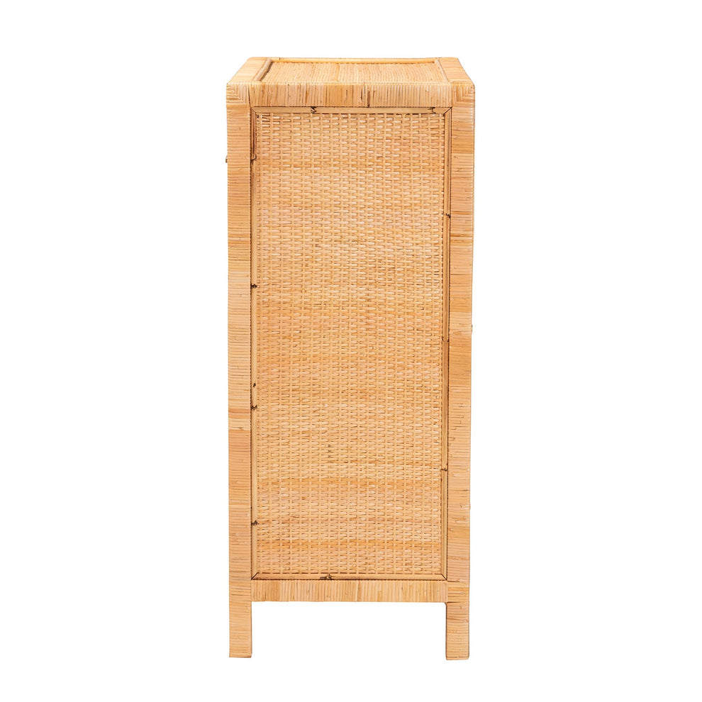 Baxton Studio bali & pari Vaere Modern Bohemian Natural Brown Rattan and Mahogany Wood Storage Cabinet | Cabinets | Modishstore - 4