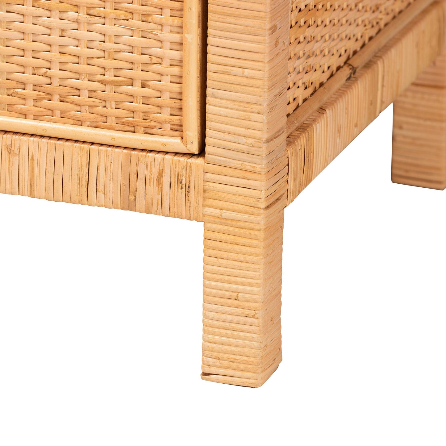Baxton Studio bali & pari Vaere Modern Bohemian Natural Brown Rattan and Mahogany Wood Storage Cabinet | Cabinets | Modishstore - 6