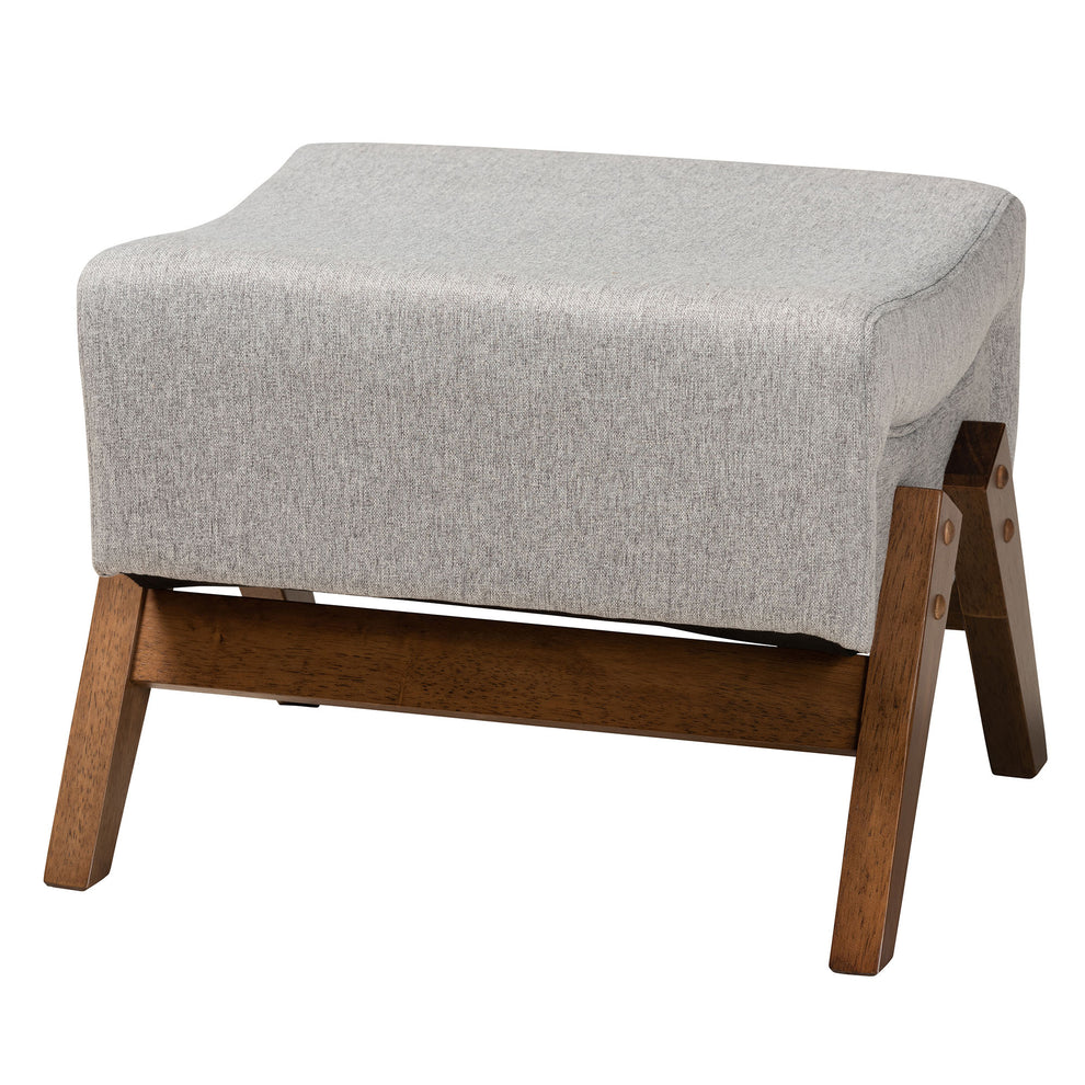 Baxton Studio Hanson Mid-Century Modern Light Grey Fabric and Walnut Brown Finished Wood Ottoman | Ottomans | Modishstore - 2