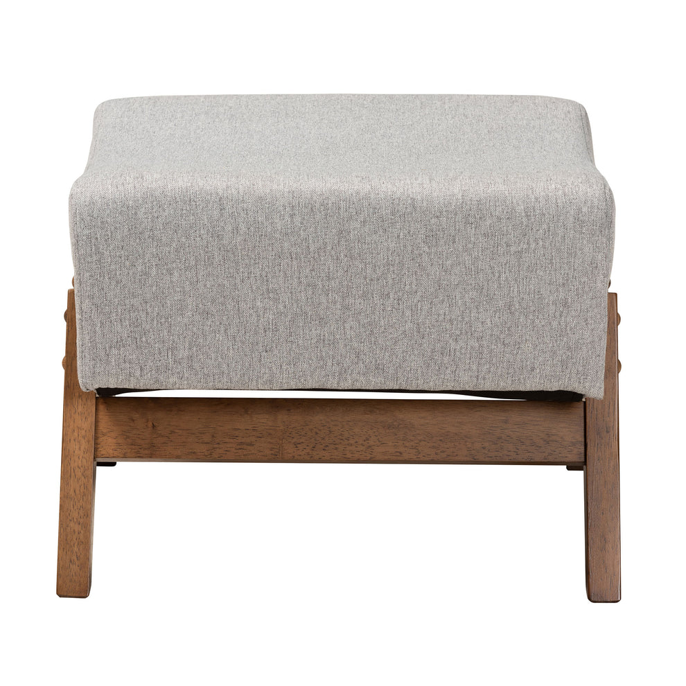 Baxton Studio Hanson Mid-Century Modern Light Grey Fabric and Walnut Brown Finished Wood Ottoman | Ottomans | Modishstore - 3