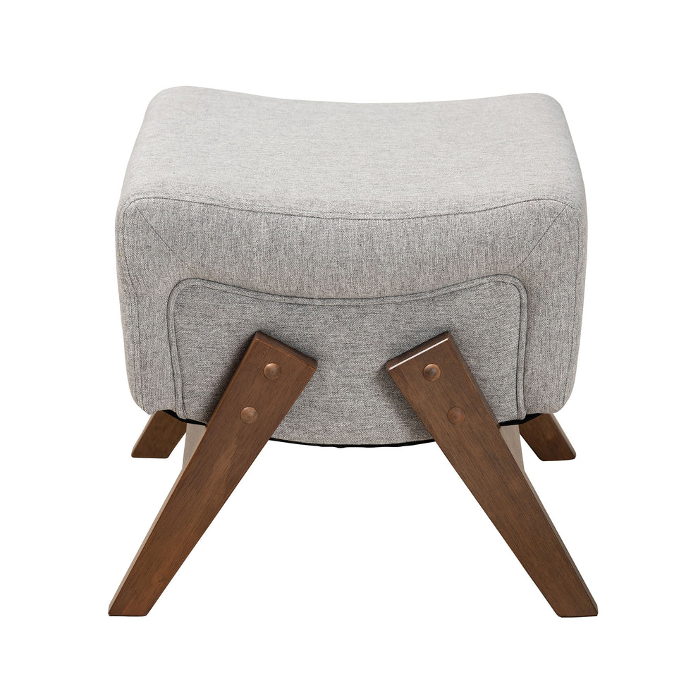 Baxton Studio Hanson Mid-Century Modern Light Grey Fabric and Walnut Brown Finished Wood Ottoman | Ottomans | Modishstore - 4