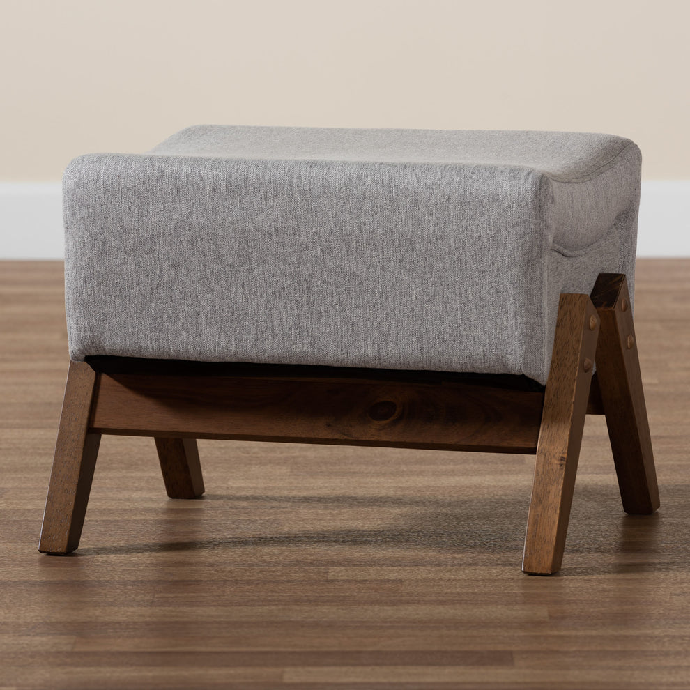 Baxton Studio Hanson Mid-Century Modern Light Grey Fabric and Walnut Brown Finished Wood Ottoman | Ottomans | Modishstore - 7
