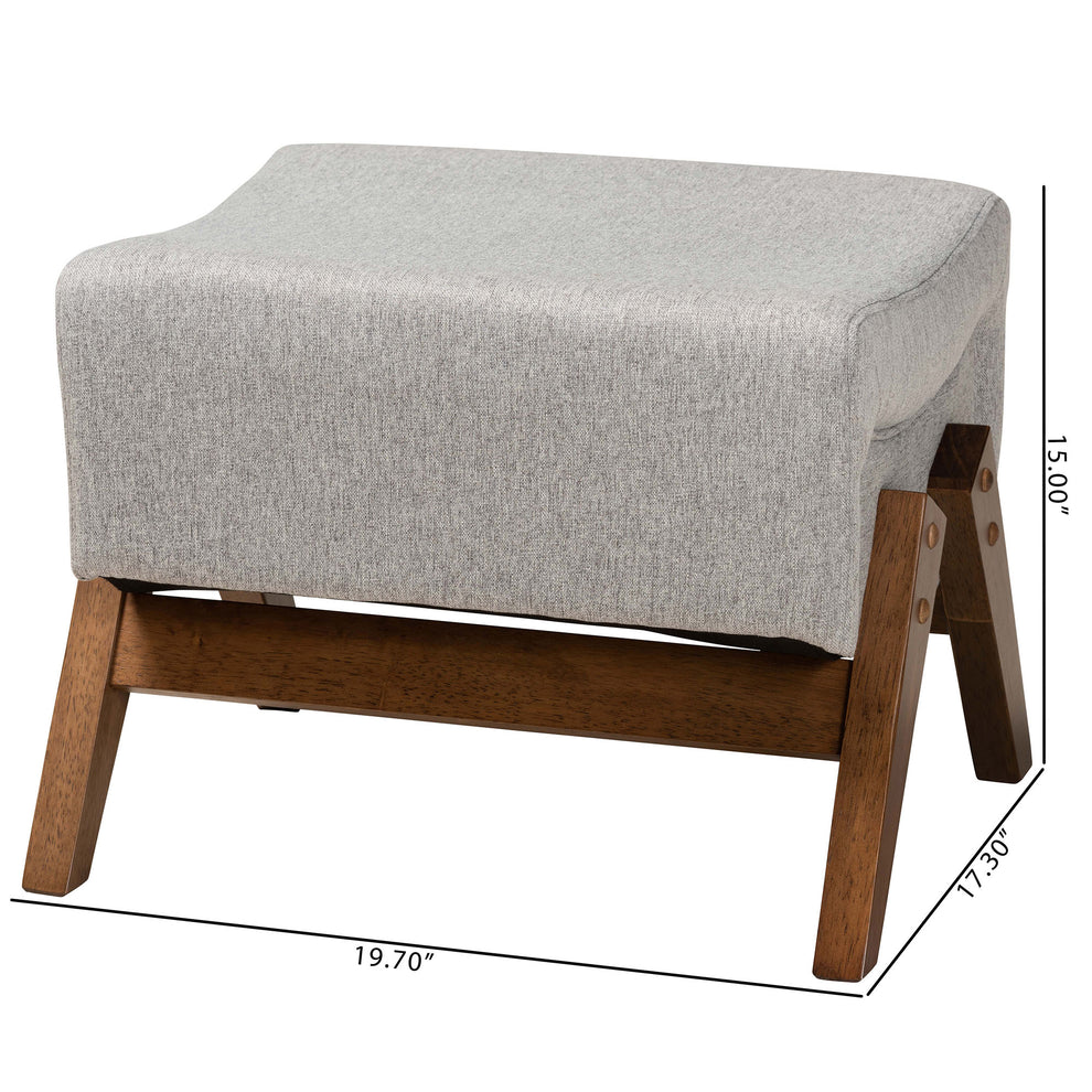 Baxton Studio Hanson Mid-Century Modern Light Grey Fabric and Walnut Brown Finished Wood Ottoman | Ottomans | Modishstore - 8