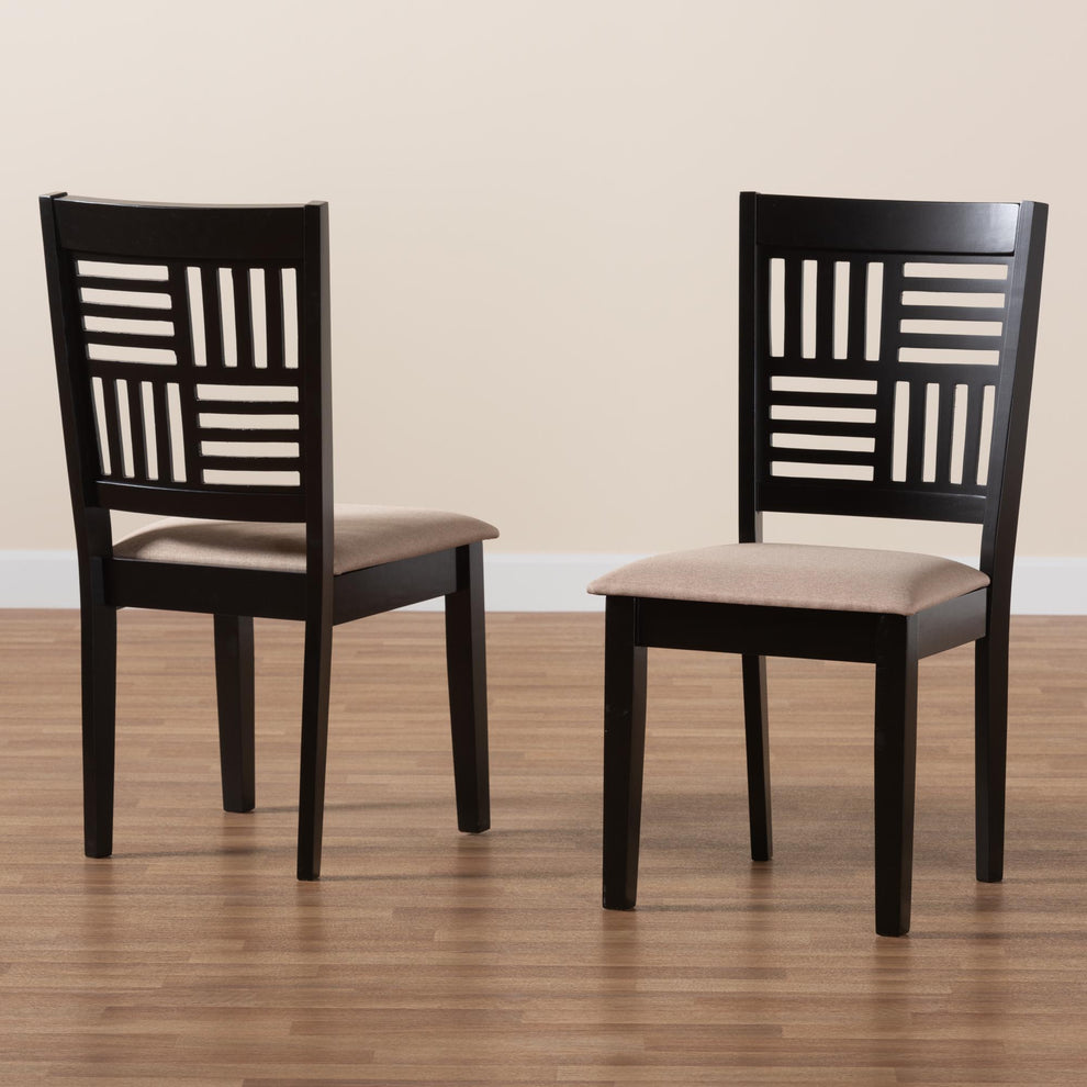 Baxton Studio Deanna Modern Beige Fabric and Dark Brown Finished Wood 2-Piece Dining Chair Set | Dining Chairs | Modishstore - 9