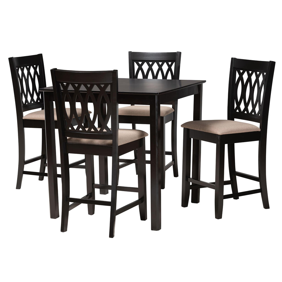 Baxton Studio Florencia Modern Beige Fabric and Espresso Brown Finished Wood 5-Piece Pub Set | Bar Stools & Table | Modishstore - 4