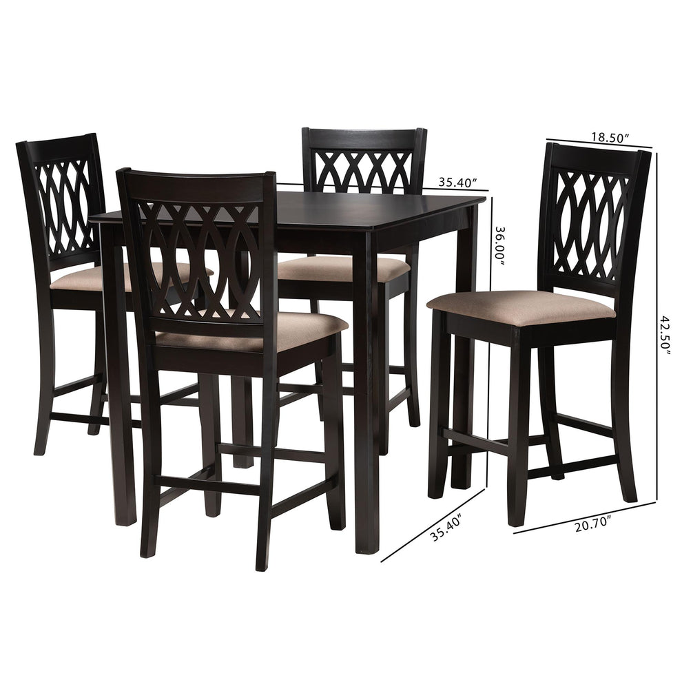 Baxton Studio Florencia Modern Beige Fabric and Espresso Brown Finished Wood 5-Piece Pub Set | Bar Stools & Table | Modishstore - 3