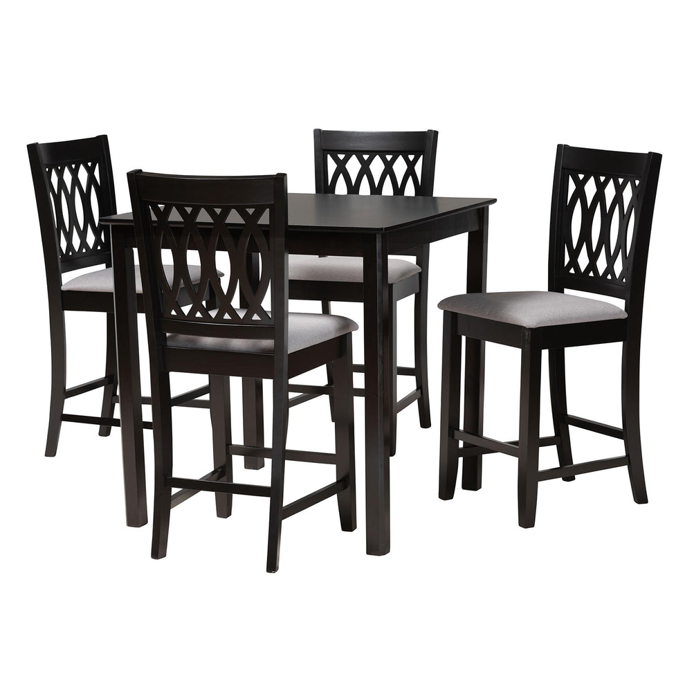 Baxton Studio Florencia Modern Beige Fabric and Espresso Brown Finished Wood 5-Piece Pub Set | Bar Stools & Table | Modishstore - 14