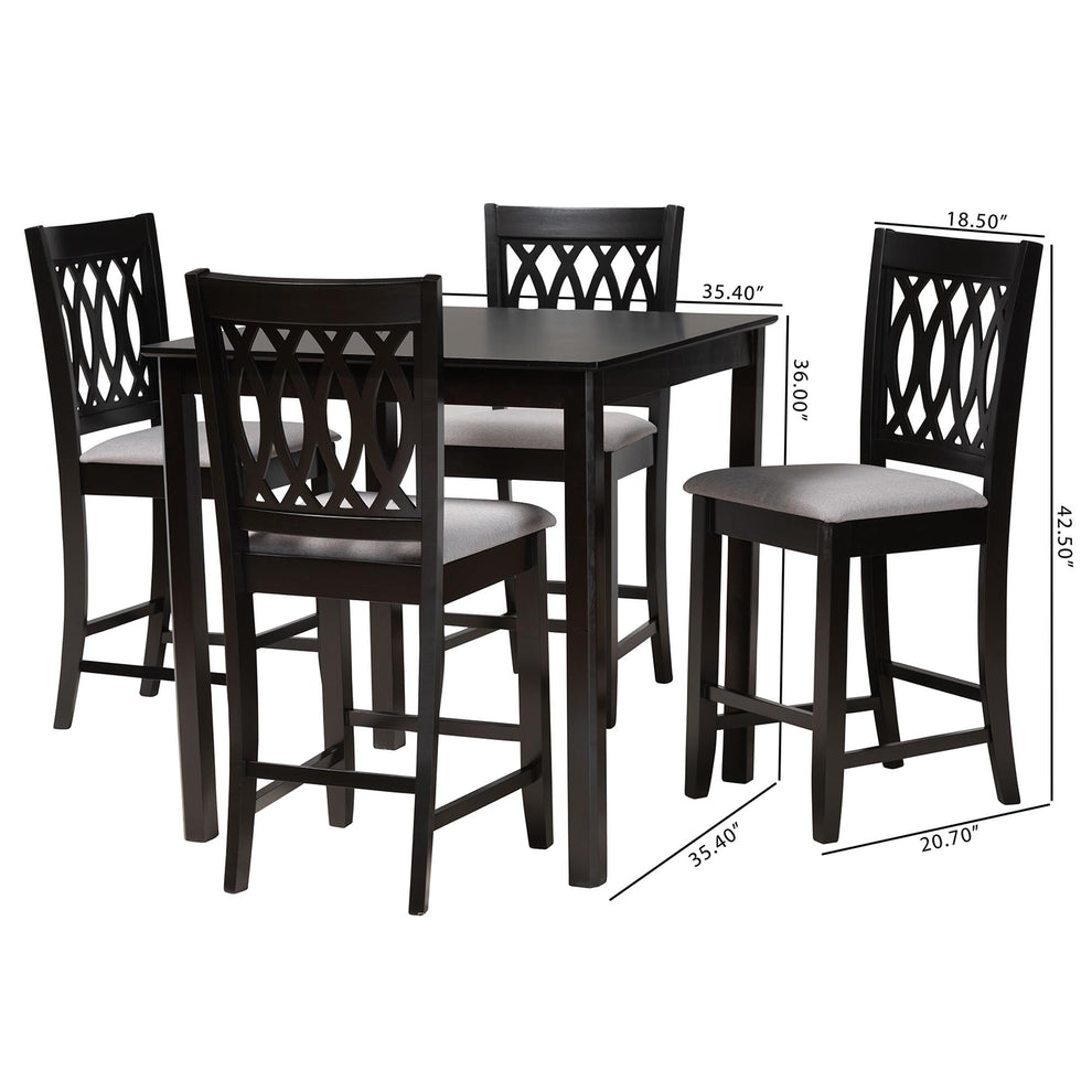 Baxton Studio Florencia Modern Beige Fabric and Espresso Brown Finished Wood 5-Piece Pub Set | Bar Stools & Table | Modishstore - 13