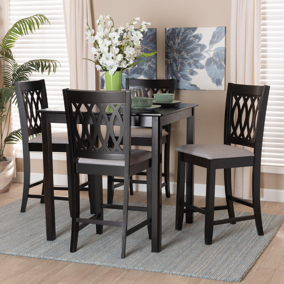 Baxton Studio Florencia Modern Beige Fabric and Espresso Brown Finished Wood 5-Piece Pub Set | Bar Stools & Table | Modishstore - 11