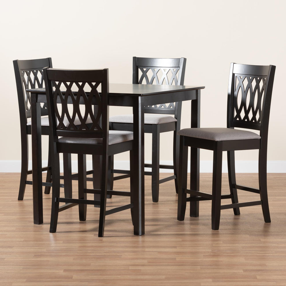 Baxton Studio Florencia Modern Beige Fabric and Espresso Brown Finished Wood 5-Piece Pub Set | Bar Stools & Table | Modishstore - 12