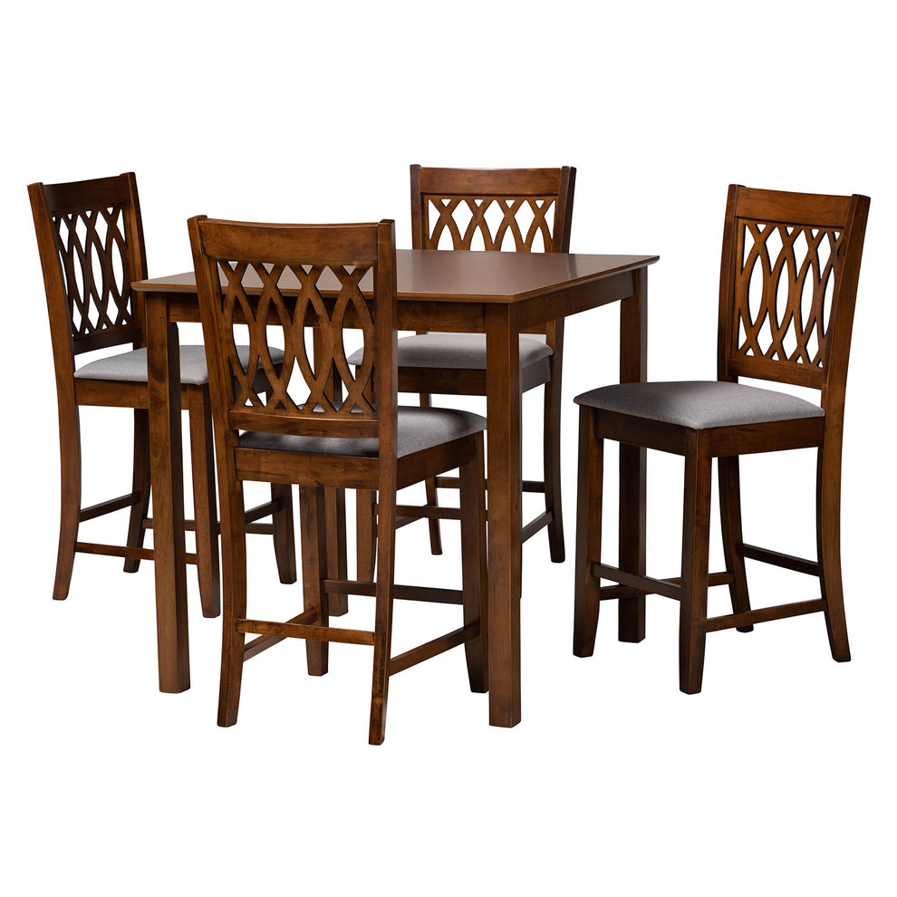 Baxton Studio Florencia Modern Beige Fabric and Espresso Brown Finished Wood 5-Piece Pub Set | Bar Stools & Table | Modishstore - 24