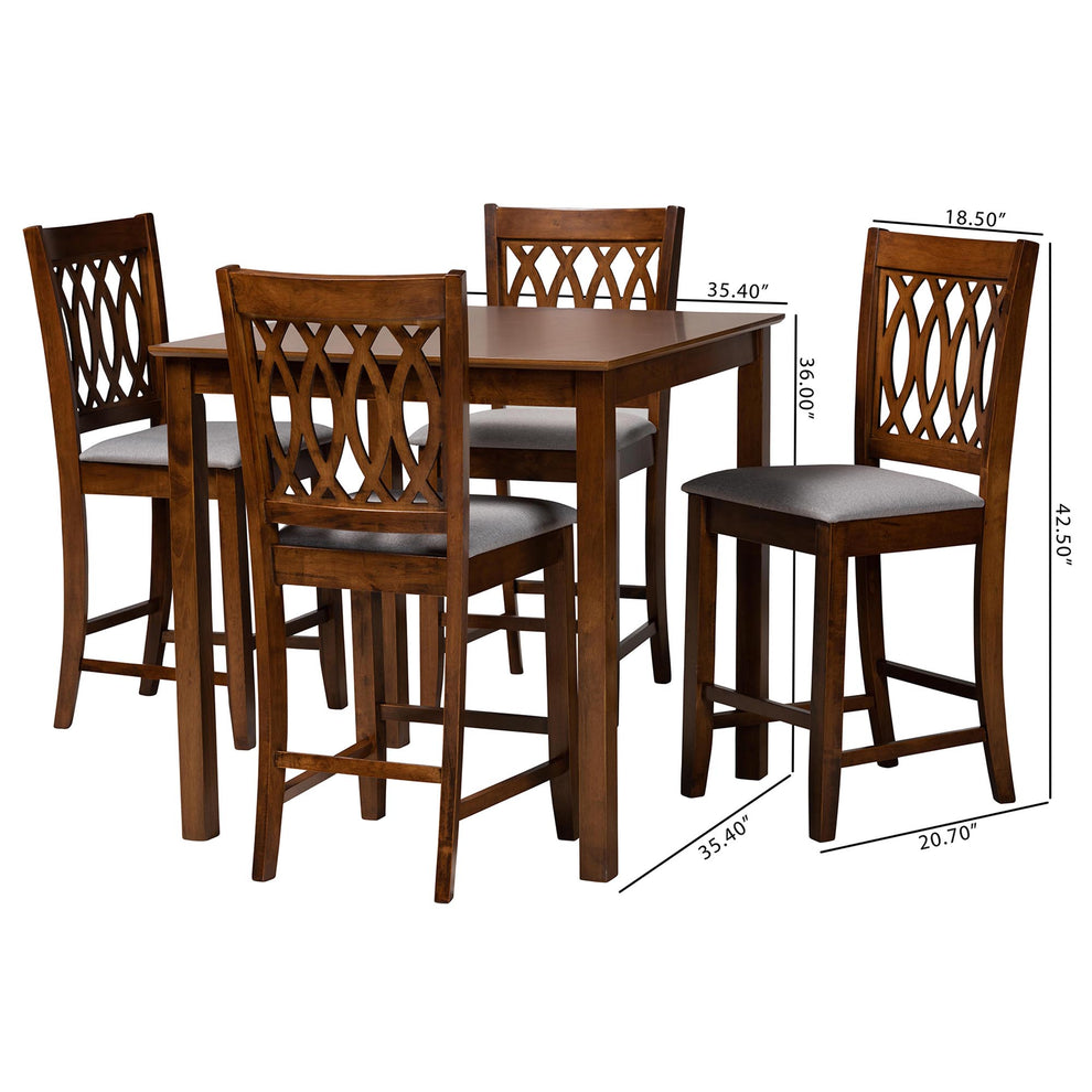 Baxton Studio Florencia Modern Beige Fabric and Espresso Brown Finished Wood 5-Piece Pub Set | Bar Stools & Table | Modishstore - 23