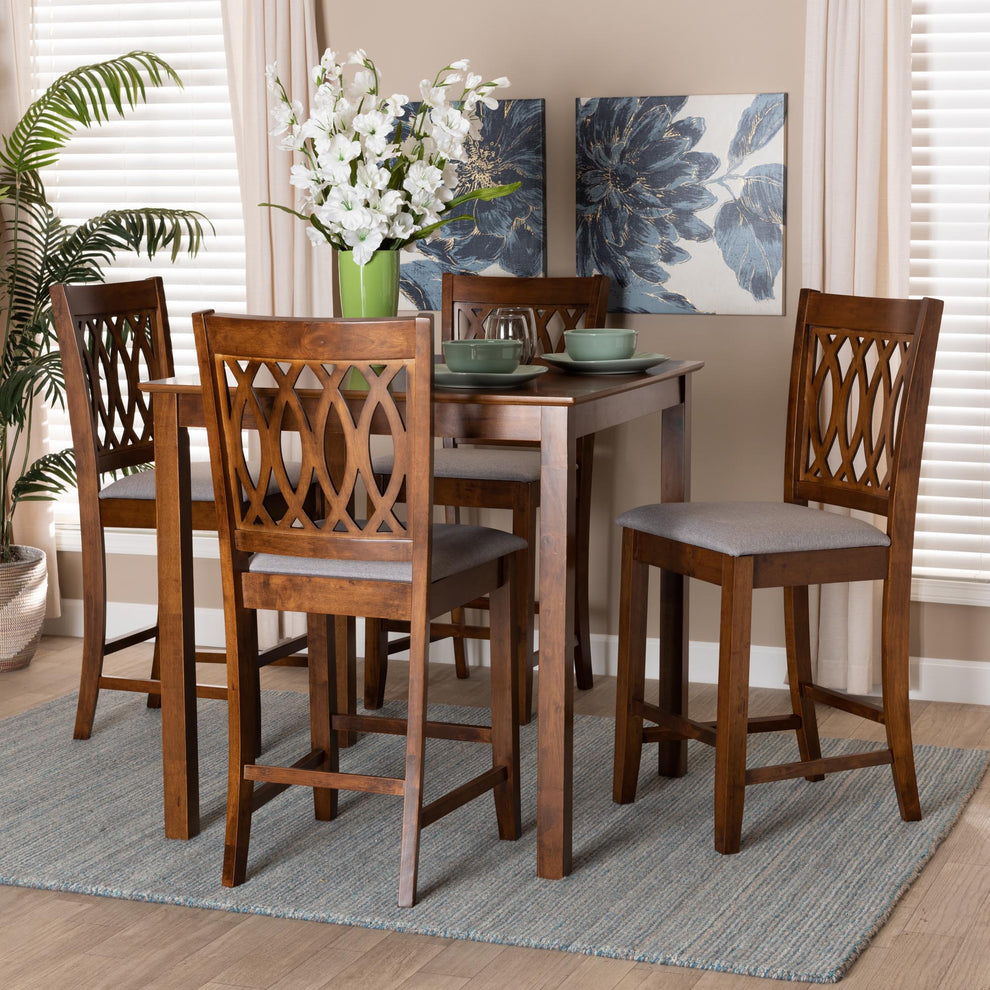 Baxton Studio Florencia Modern Beige Fabric and Espresso Brown Finished Wood 5-Piece Pub Set | Bar Stools & Table | Modishstore - 21