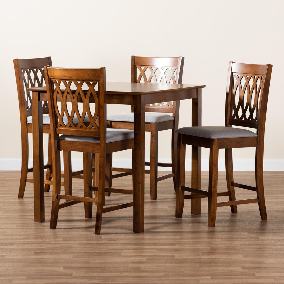 Baxton Studio Florencia Modern Beige Fabric and Espresso Brown Finished Wood 5-Piece Pub Set | Bar Stools & Table | Modishstore - 22