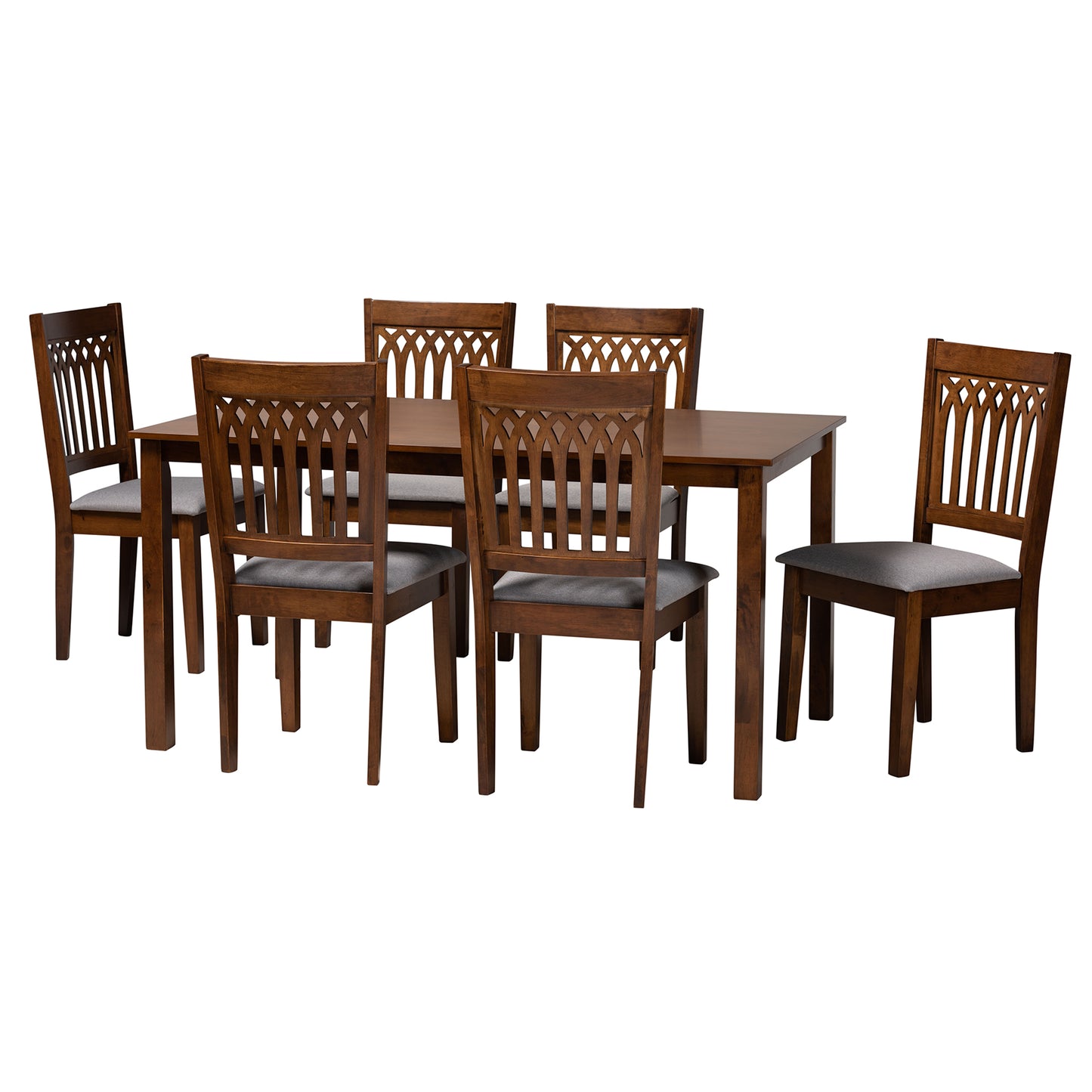Baxton Studio Genesis Modern Grey Fabric and Walnut Brown Finished Wood 7-Piece Dining Set | Dining Sets | Modishstore - 4