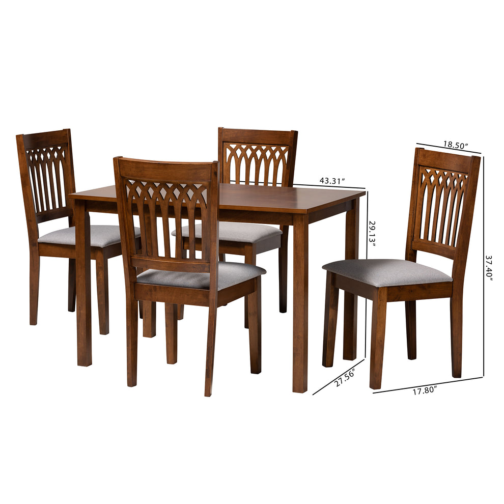 Baxton Studio Genesis Modern Grey Fabric and Walnut Brown Finished Wood 5-Piece Dining Set | Dining Sets | Modishstore - 3