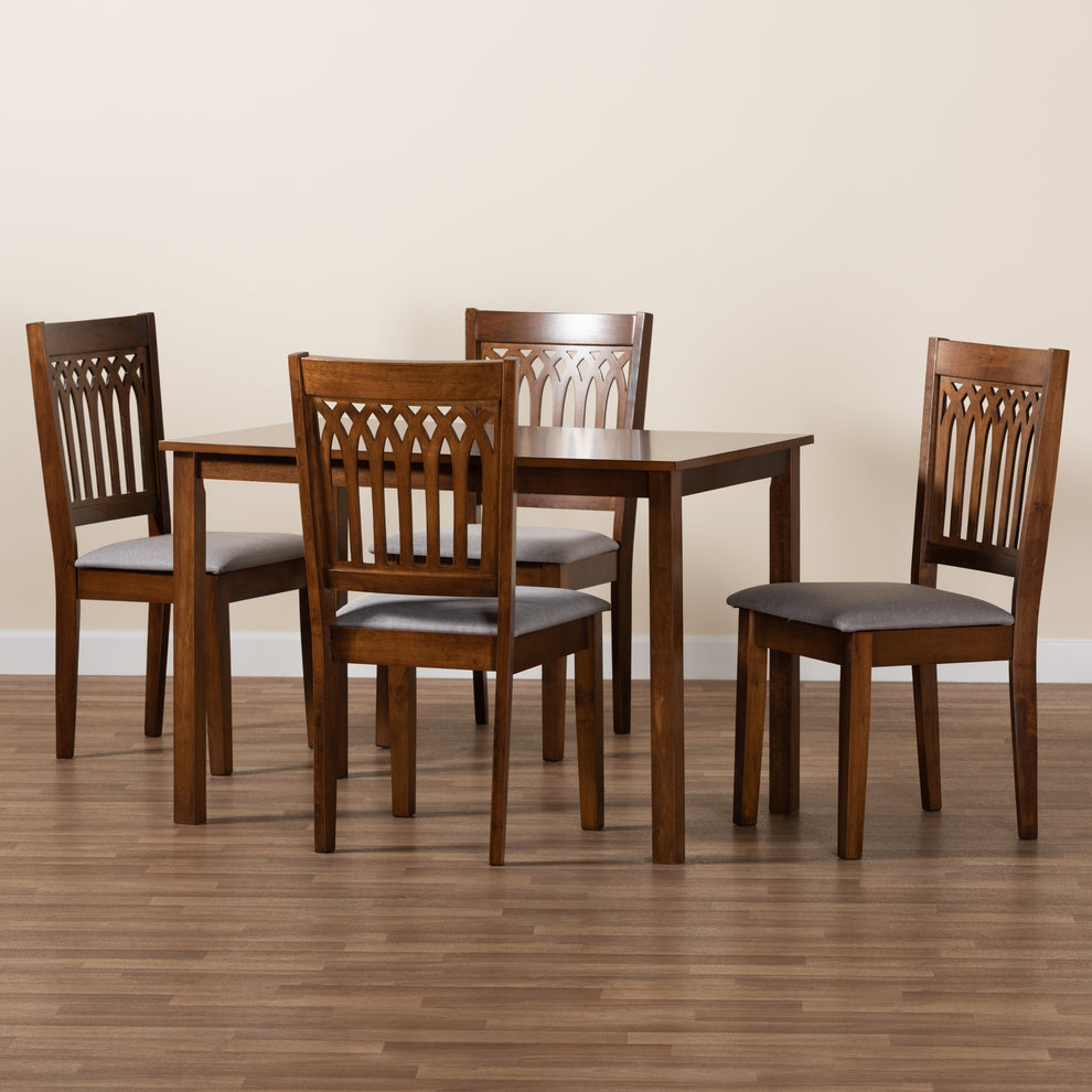 Baxton Studio Genesis Modern Grey Fabric and Walnut Brown Finished Wood 5-Piece Dining Set | Dining Sets | Modishstore - 2