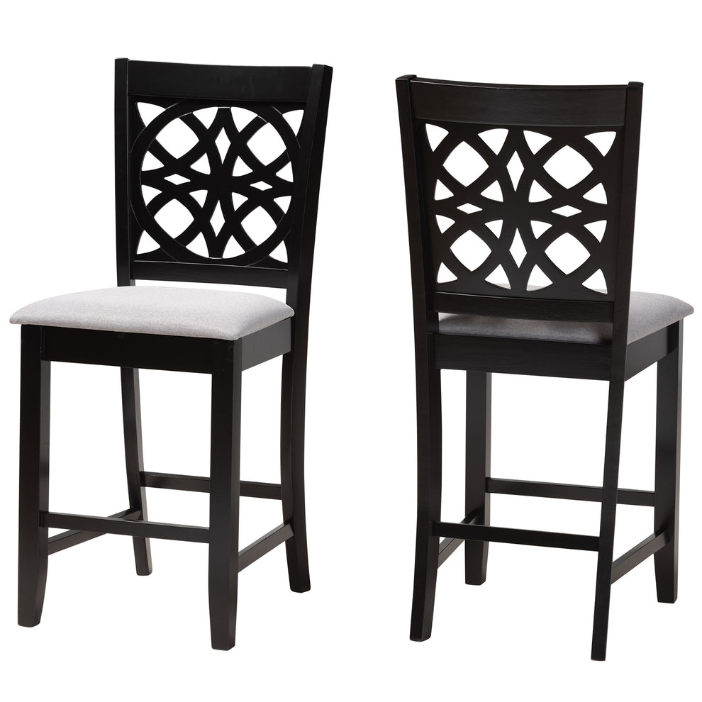 Baxton Studio Abigail Modern Grey Fabric and Dark Brown Finished Wood 2-Piece Counter Stool Set | Counter Stools | Modishstore - 4