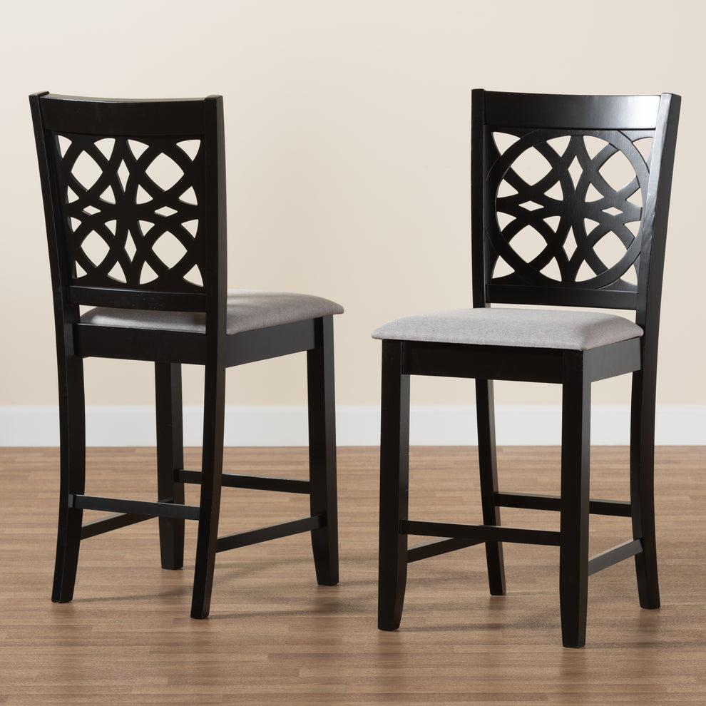 Baxton Studio Abigail Modern Grey Fabric and Dark Brown Finished Wood 2-Piece Counter Stool Set | Counter Stools | Modishstore - 2