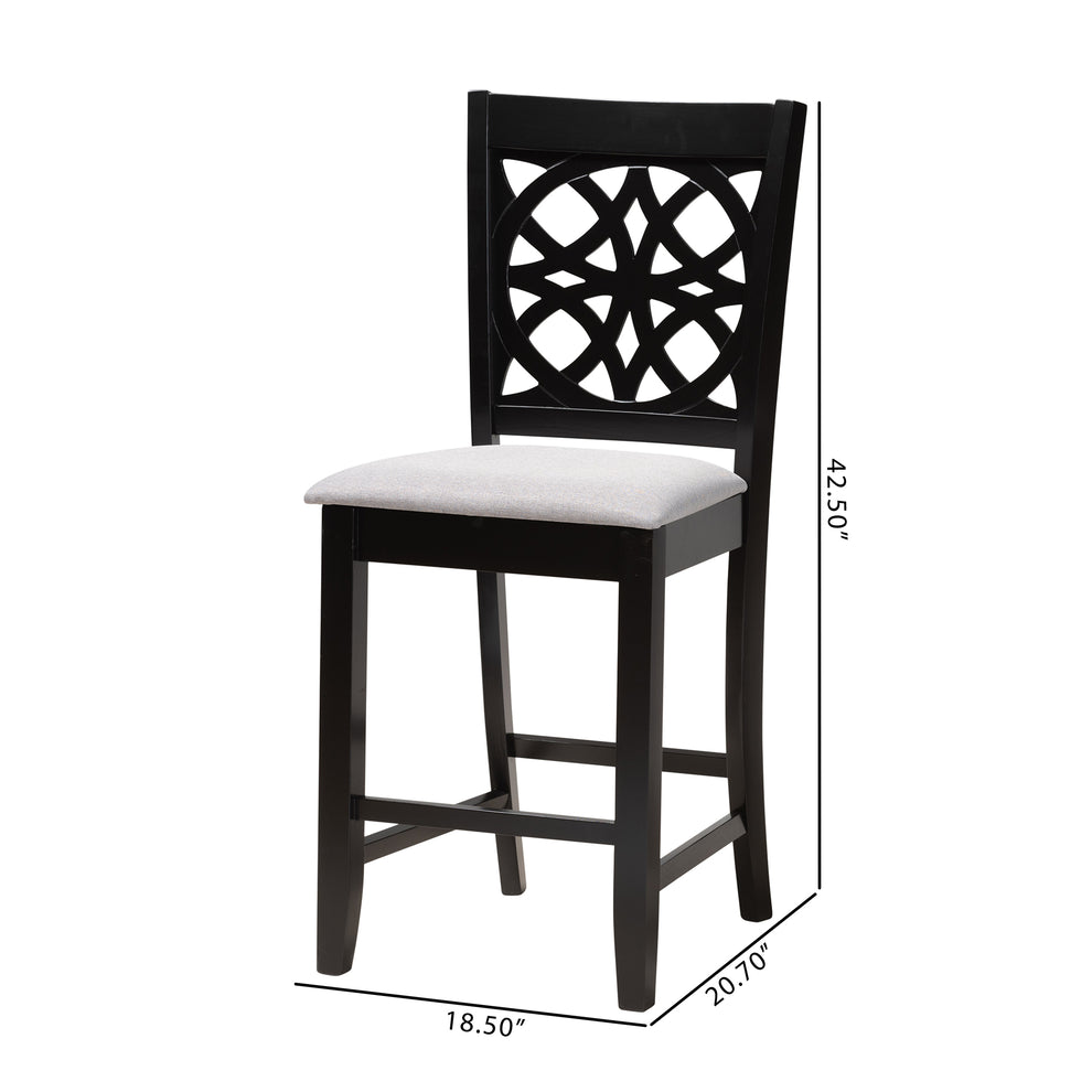 Baxton Studio Abigail Modern Grey Fabric and Dark Brown Finished Wood 2-Piece Counter Stool Set | Counter Stools | Modishstore - 3