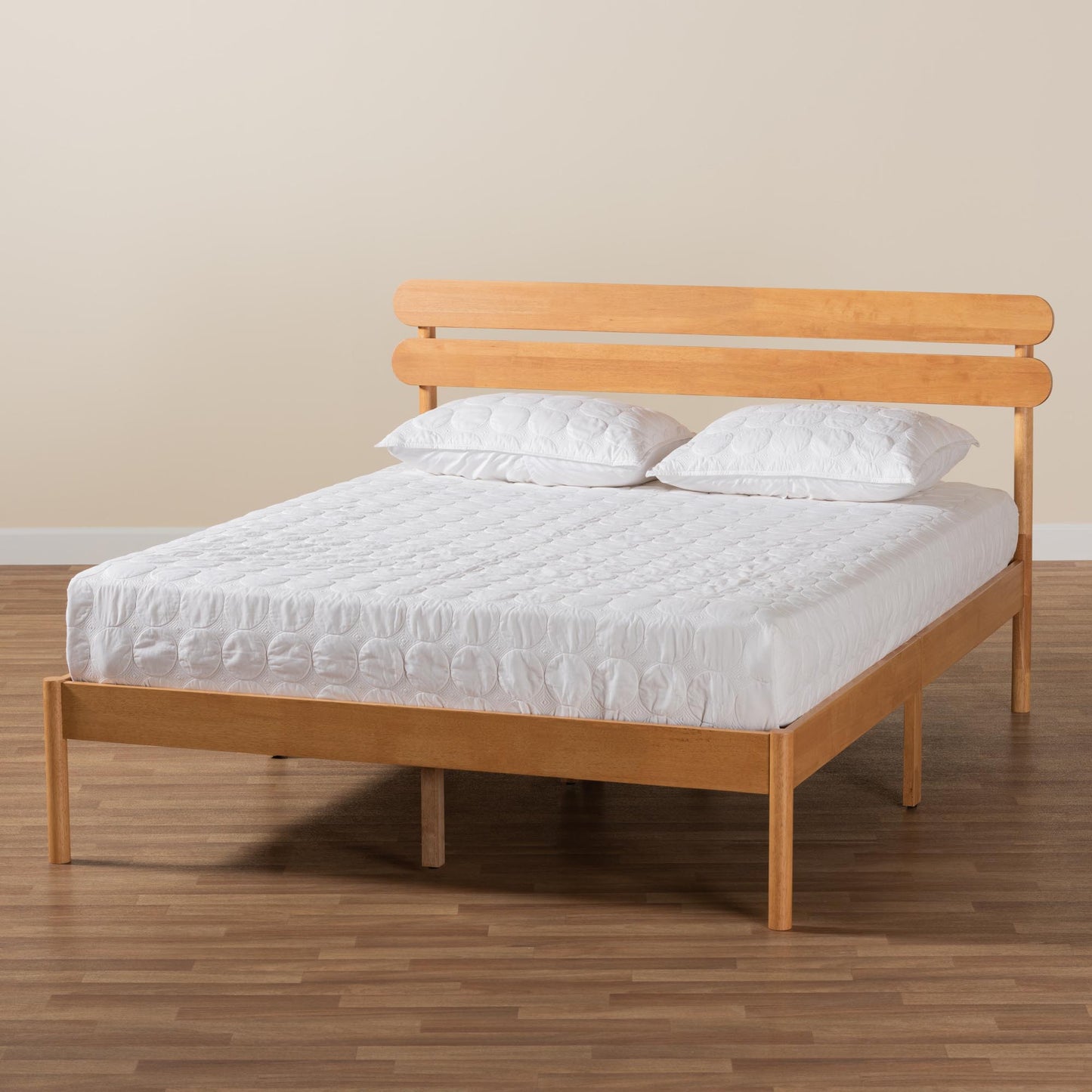 Baxton Studio Quincia Japandi Sandy Brown Finished Wood Queen Size Platform Bed | Beds | Modishstore - 9